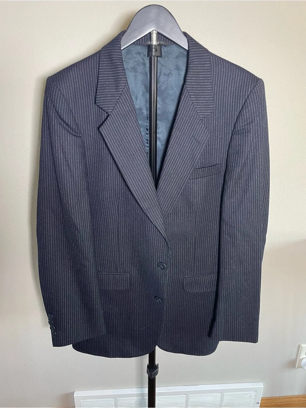 Classic Black Pinstripe Two-Button Men's Suit Jacket